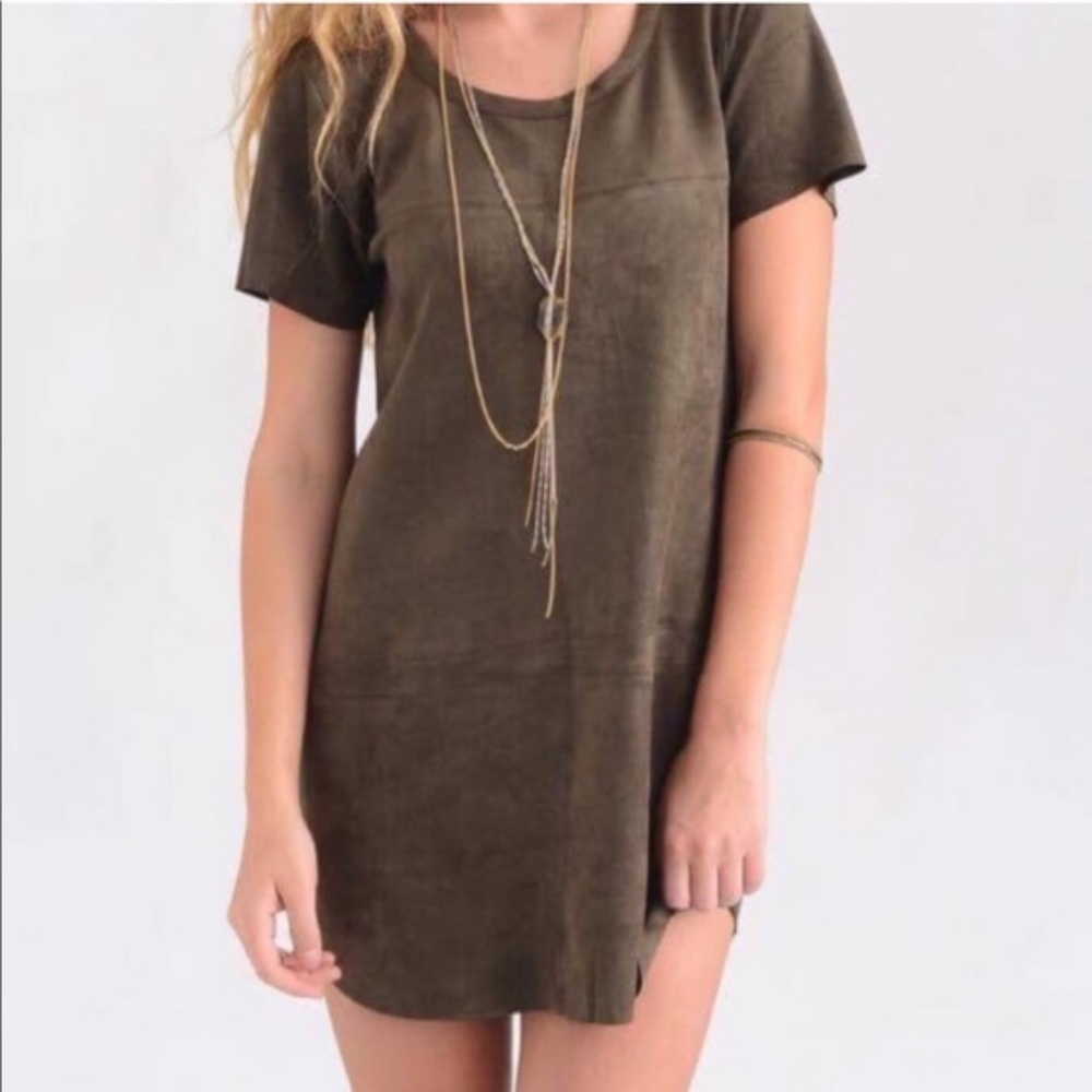 Olivaceous Olive Green Faux Suede Dress size S